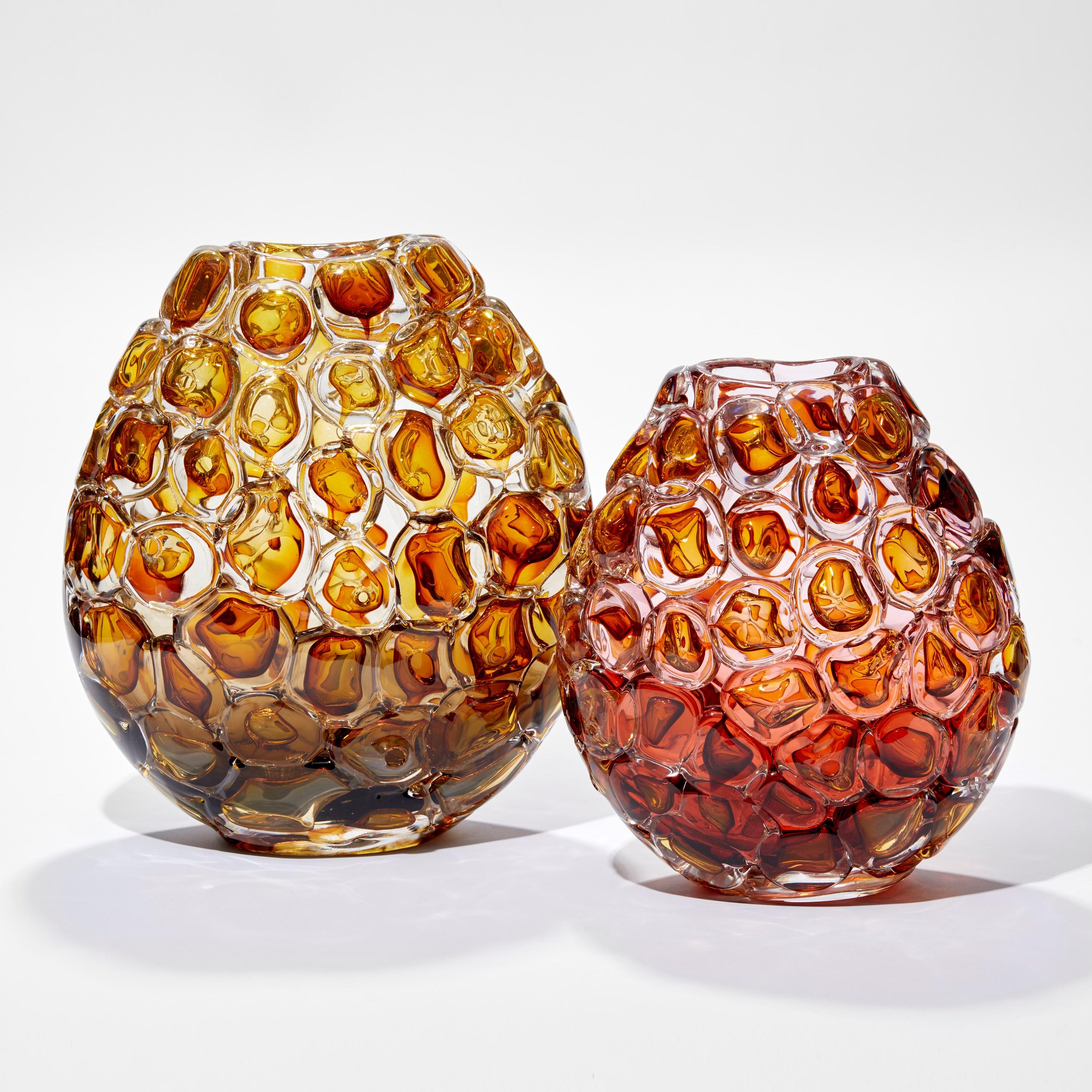 Hand-Crafted Bubblewrap in Olivin Ombre & Aurora, an Amber Glass Vase by Allister Malcolm For Sale