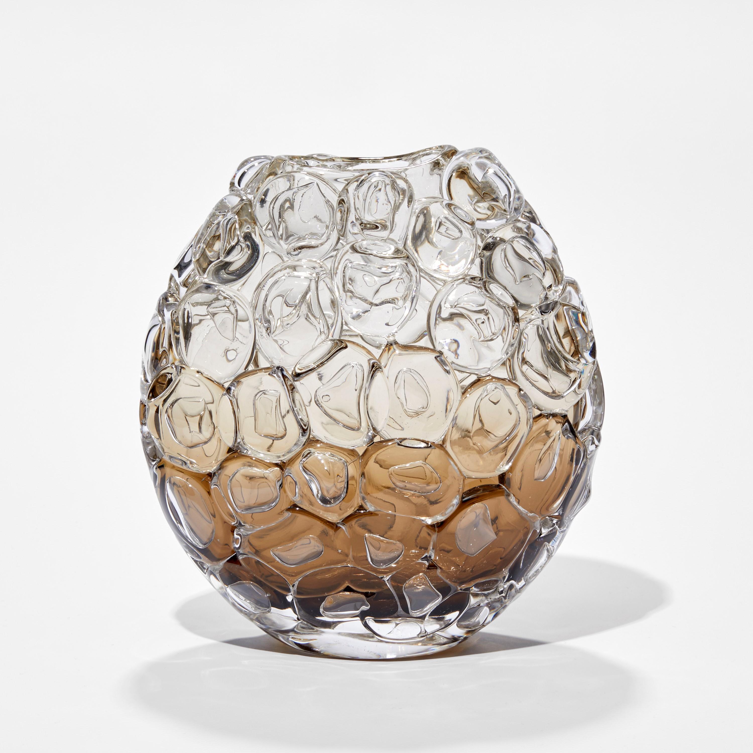 Organic Modern Bubblewrap in Olivin Ombre I, Clear & Warm Brown Glass Vase by Allister Malcolm For Sale