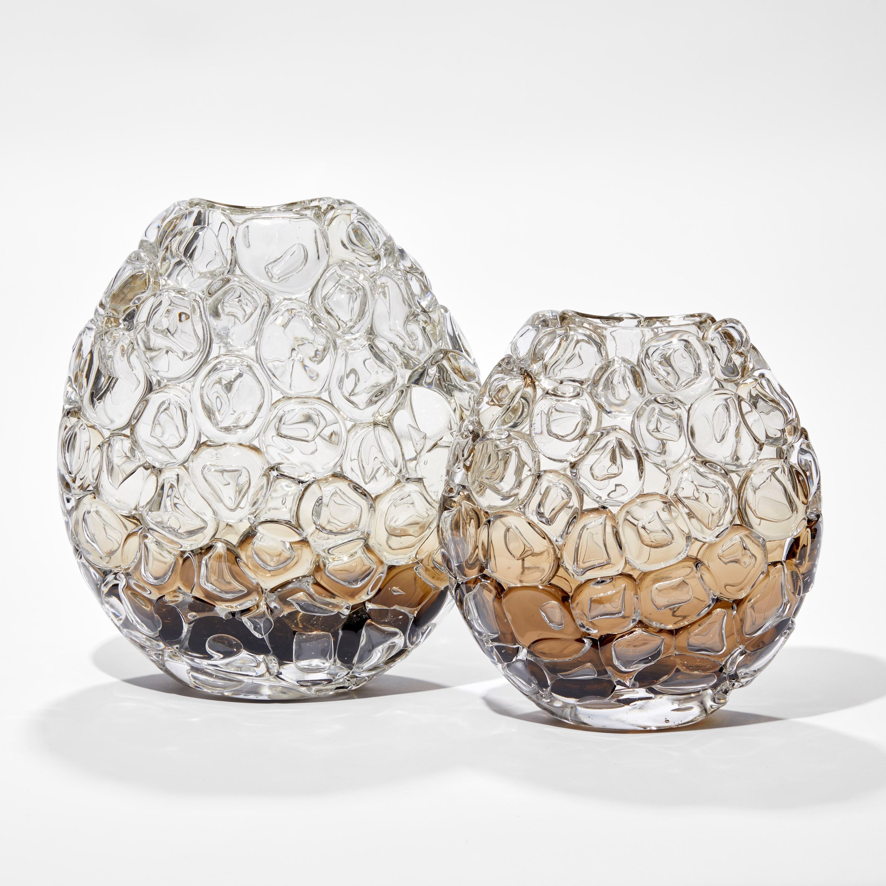 Hand-Crafted Bubblewrap in Olivin Ombre I, Clear & Warm Brown Glass Vase by Allister Malcolm For Sale