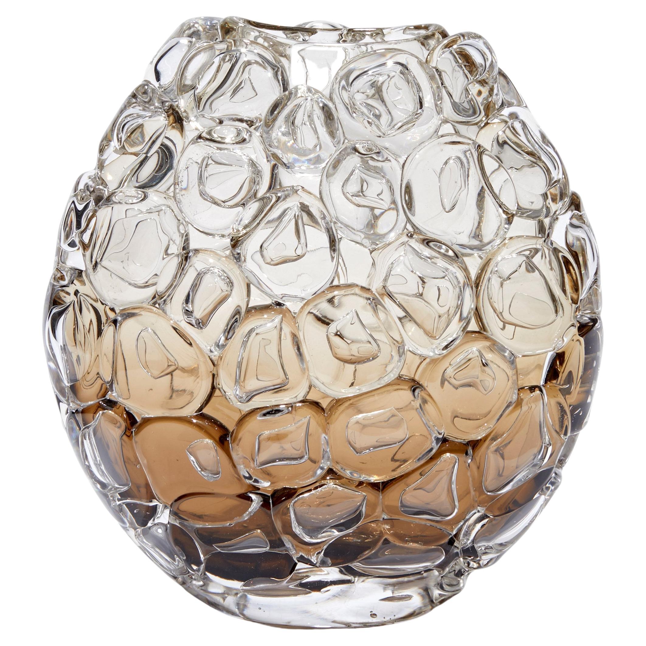 Bubblewrap in Olivin Ombre I, Clear & Warm Brown Glass Vase by Allister Malcolm For Sale