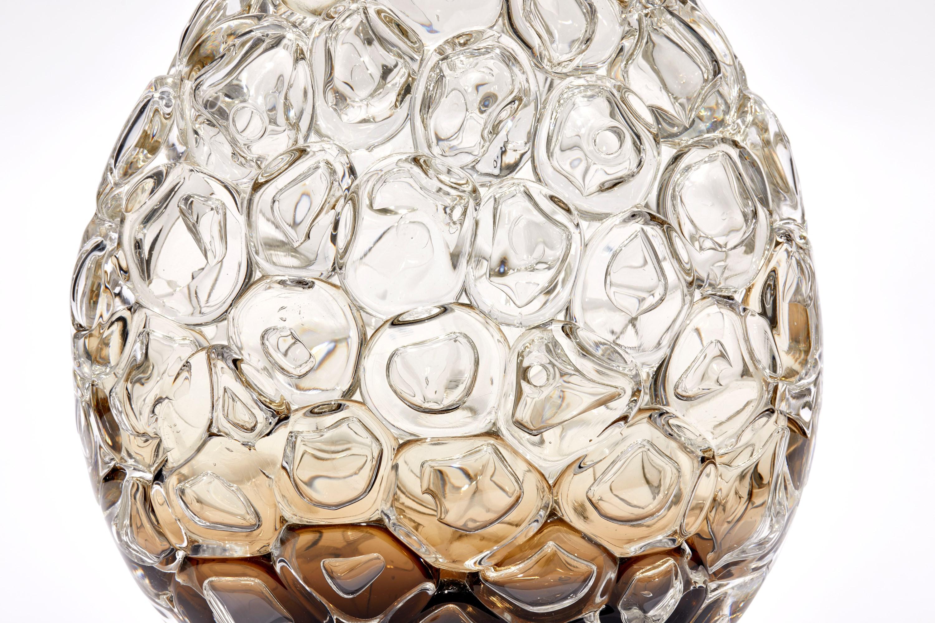 British Bubblewrap in Olivin Ombre II, Clear, Bronze & Brown Vase by Allister Malcolm For Sale