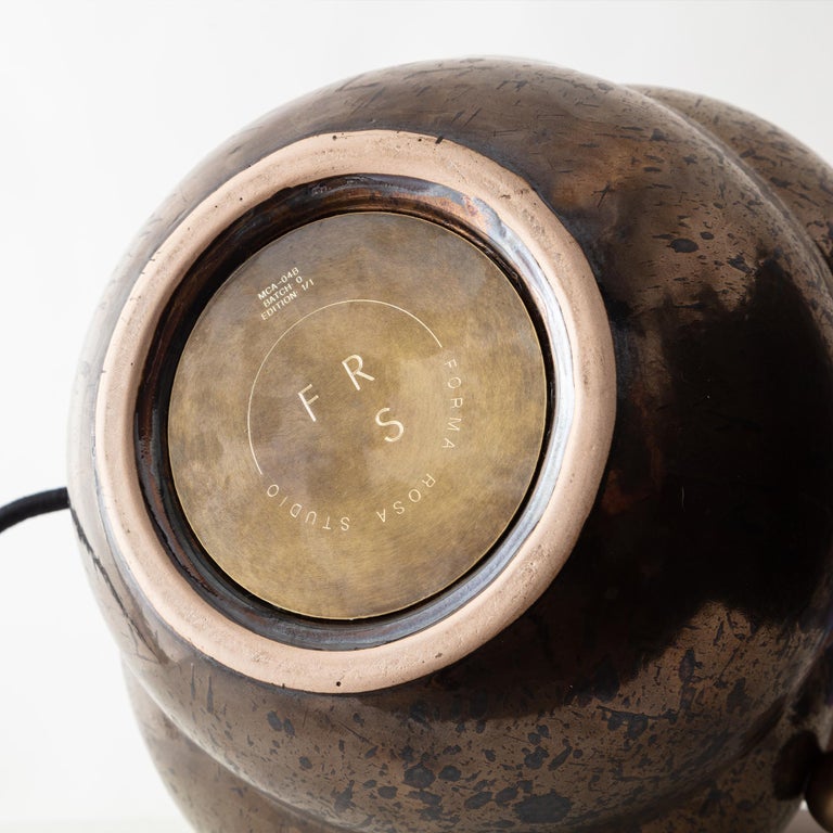 Hand-Crafted Bubbly Botryoidal Ceramic Table Lamp in Bronze Custom Glaze by Forma Rosa Studio For Sale