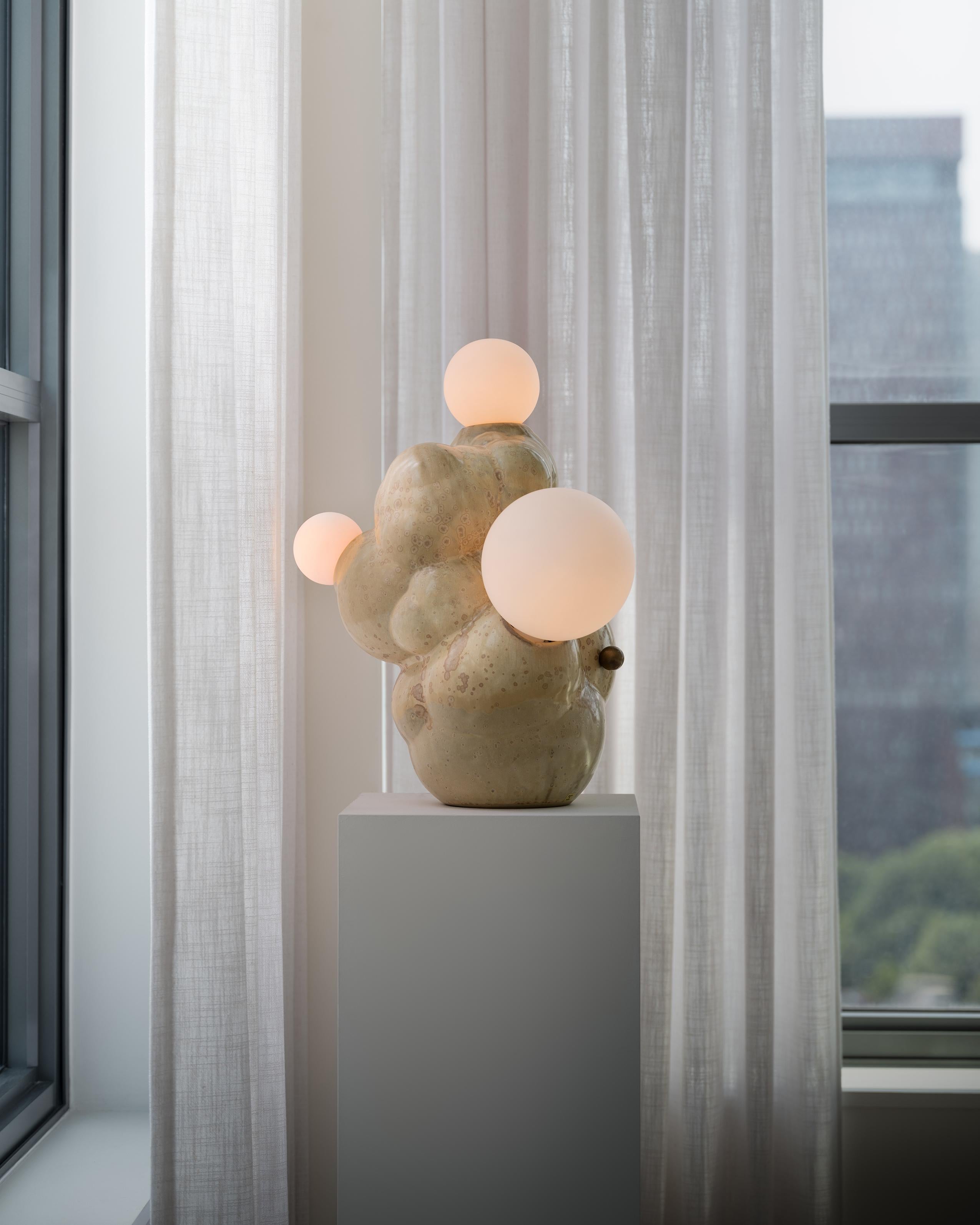 Bubbly Botryoidal Ceramic Table Lamp in Cream Custom Glaze by Forma Rosa Studio For Sale 2