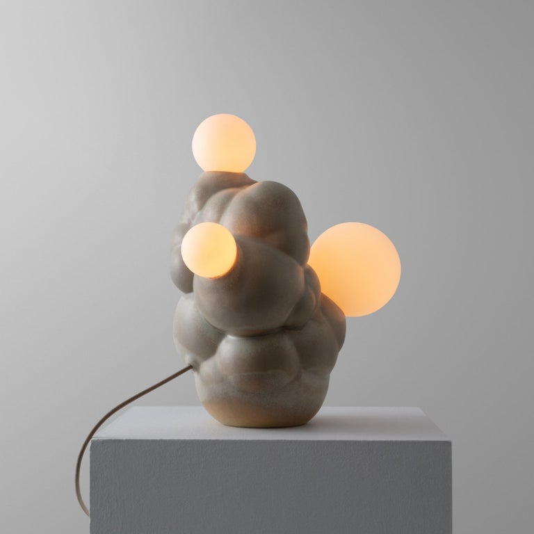Organic Modern Bubbly Botryoidal Ceramic Table Lamp in Cream Custom Glaze by Forma Rosa Studio For Sale