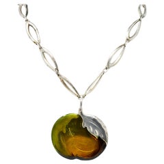 Buccellati Bold Enamel Sterling Silver Vintage Drop Pendant Necklace