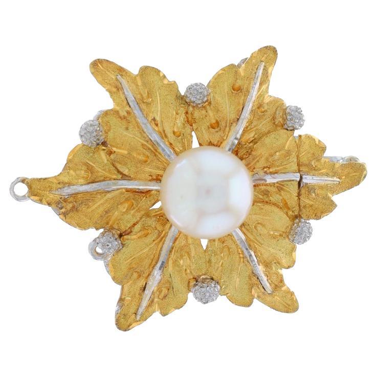 Buccelati Akoya Pearl Floral Tab Box Clasp Yellow Gold 18k Golden Leaves For Sale