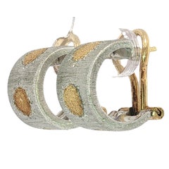 Buccelati Rigato 18K Earrings Gold and Silver Huggie Hoop Clip Ons