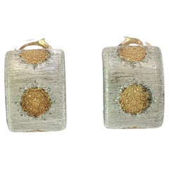 Buccelati Rigato 18K Earrings Gold and Silver Huggie Hoop Clip Ons