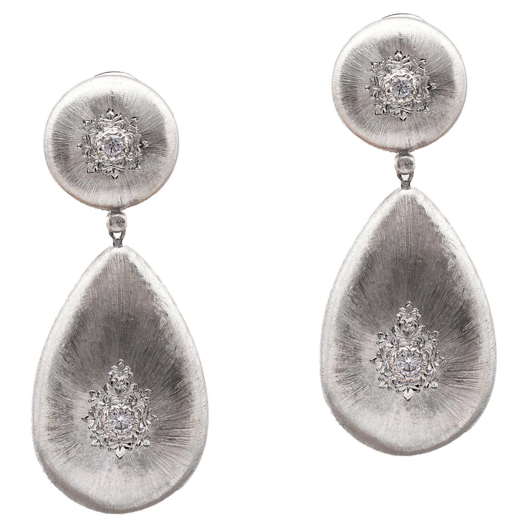Buccelatti Diamond 18k White Gold Macri Classica Drop Earrings