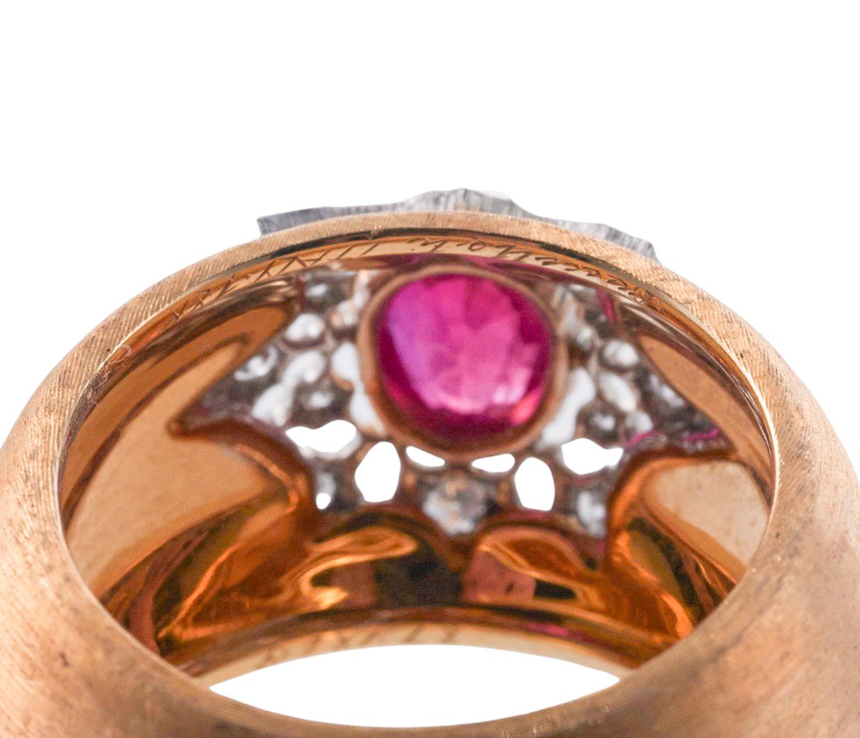 Round Cut Buccellati 1.05ct Burma Ruby Diamond Gold Ring For Sale