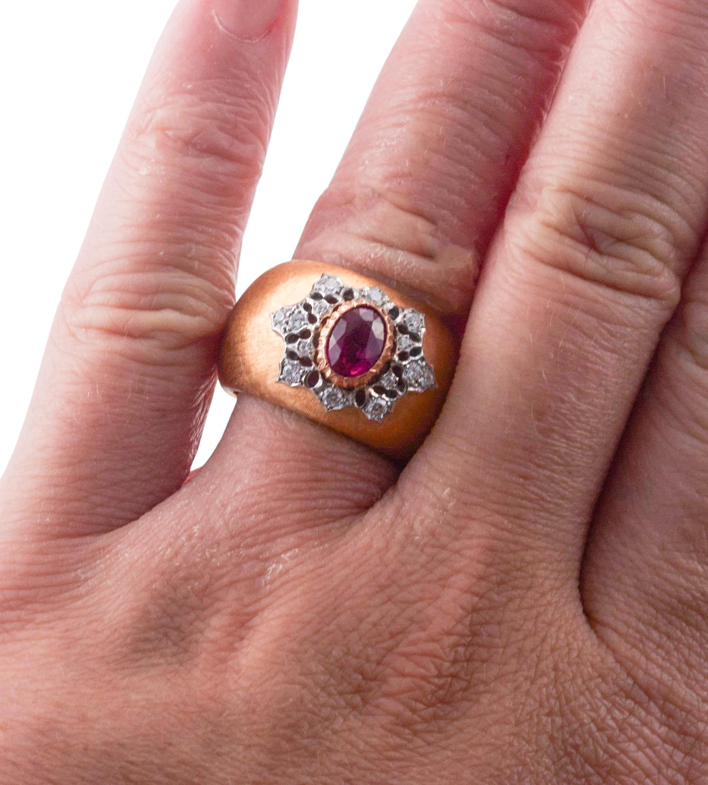 Buccellati 1.05ct Burma Ruby Diamond Gold Ring In Excellent Condition For Sale In Lambertville, NJ