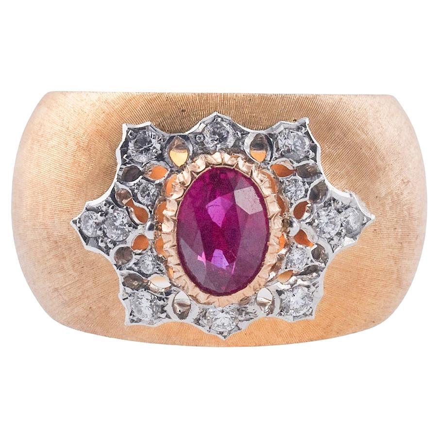 Buccellati 1.05ct Burma Ruby Diamond Gold Ring For Sale