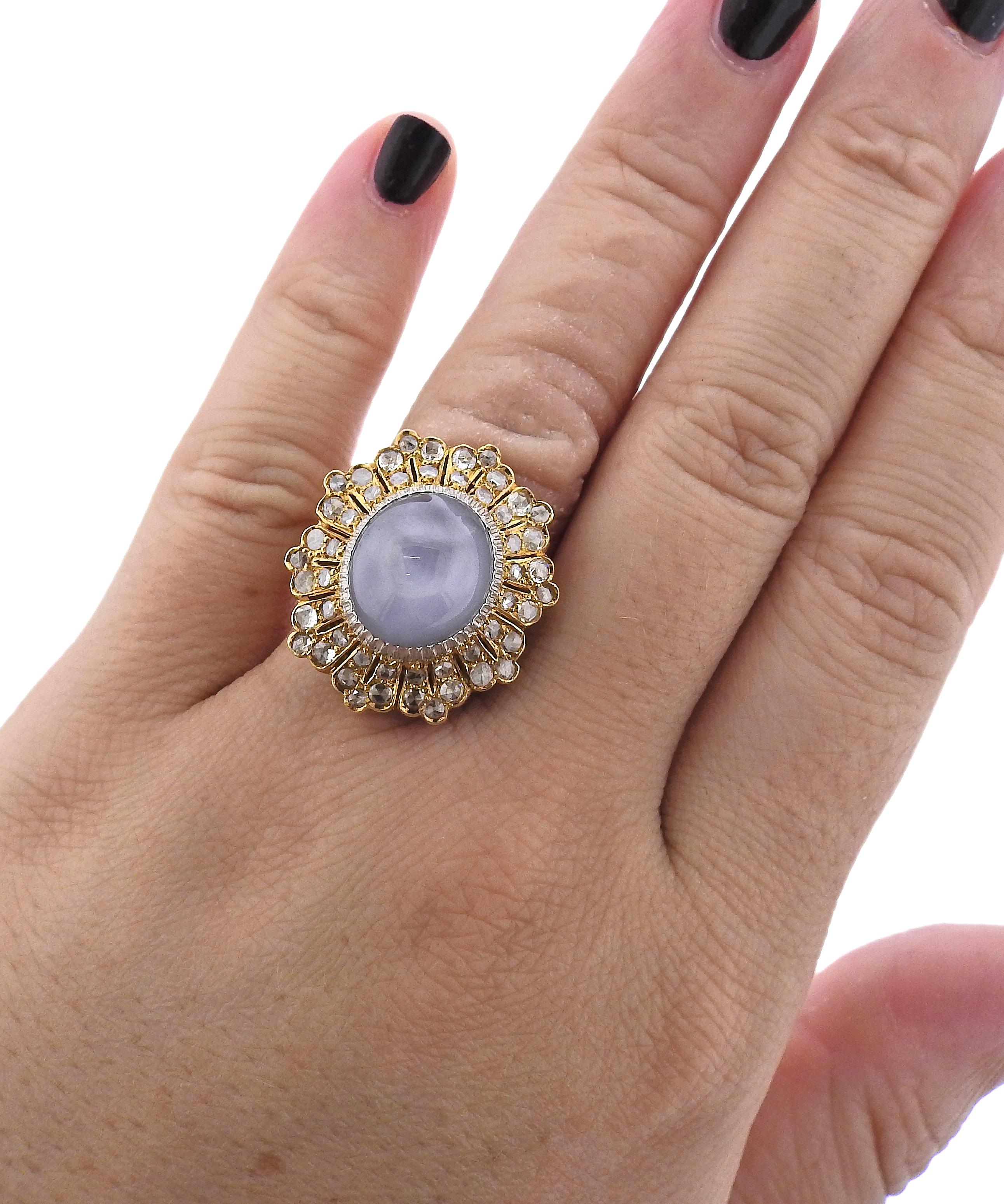 Buccellati 14.97ct Star Sapphire Cabochon Diamond Gold Cocktail Ring For Sale 1