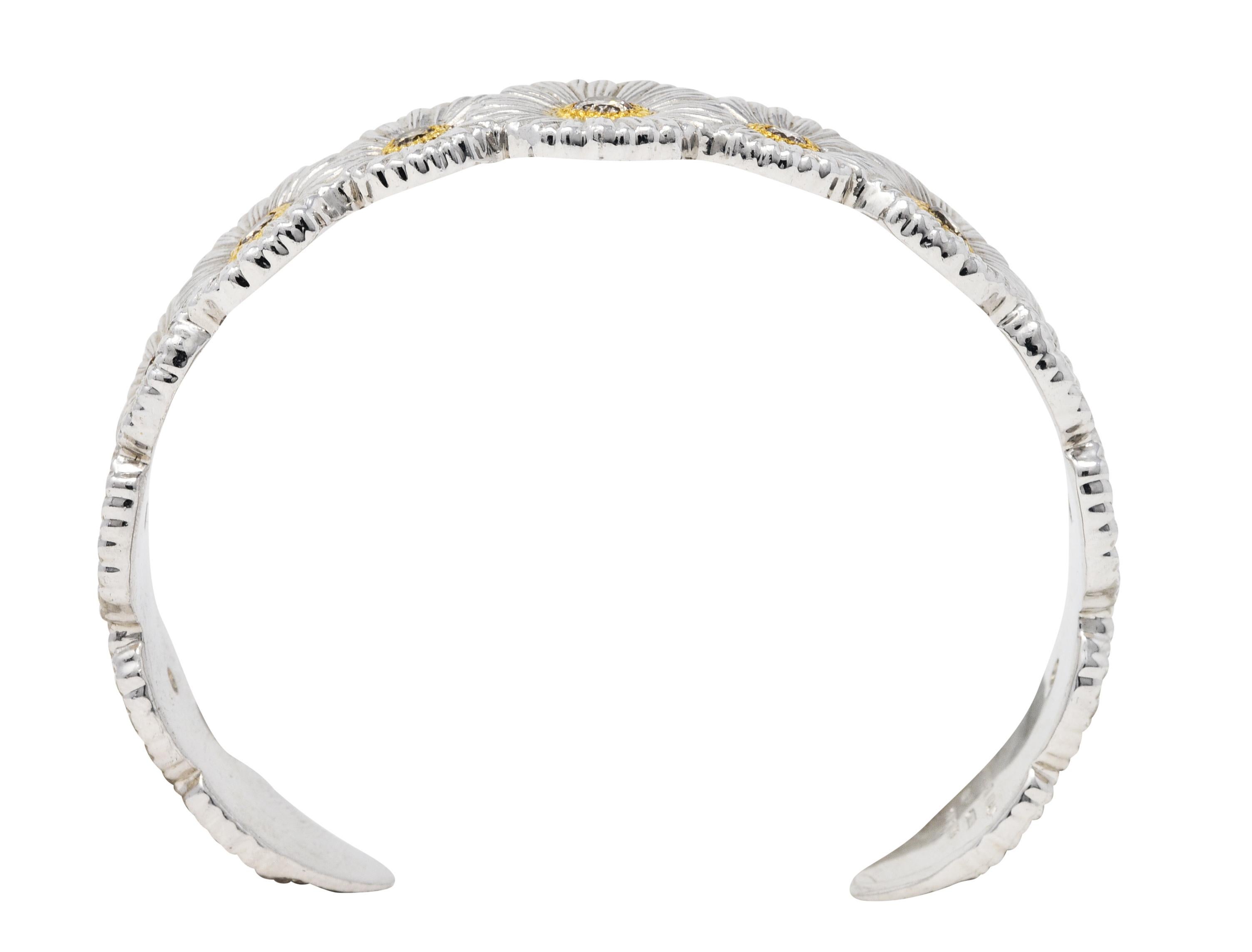 Contemporary Buccellati 1.50 Carats Fancy Diamond Silver Vermeil Gardenia Flower Bracelet