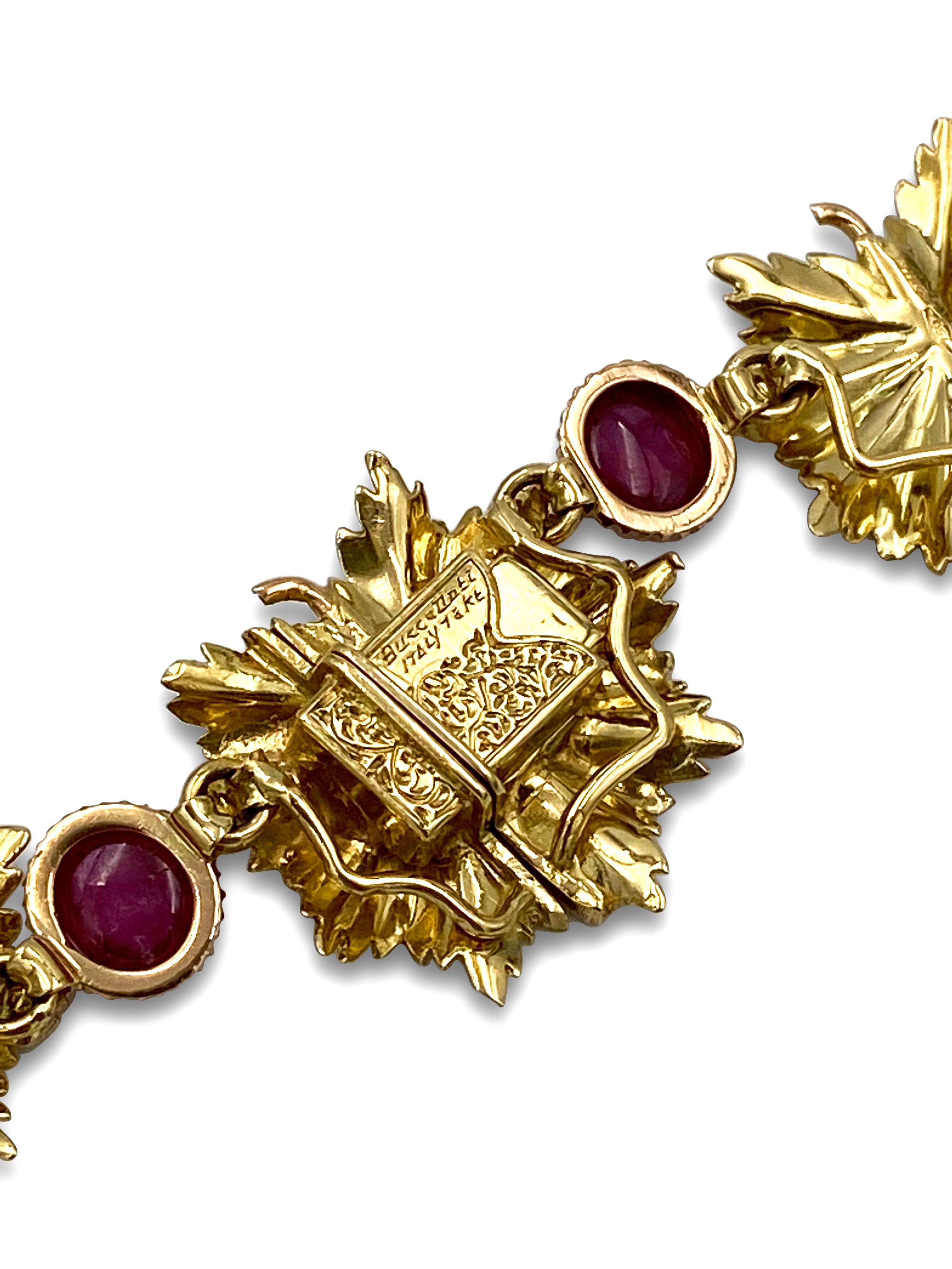Cabochon Buccellati 18 Karat Gold and Ruby Leaf Necklace