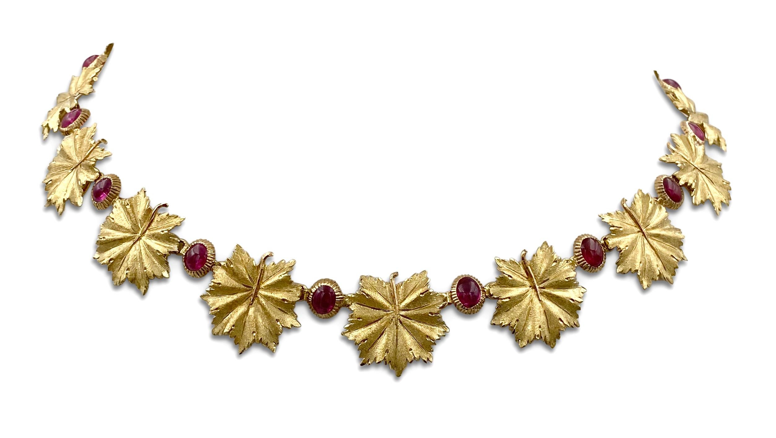 Buccellati 18 Karat Gold and Ruby Leaf Necklace In Excellent Condition In New York, NY