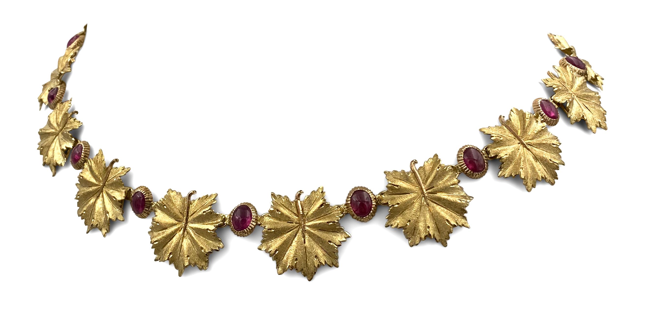 Women's Buccellati 18 Karat Gold and Ruby Leaf Necklace