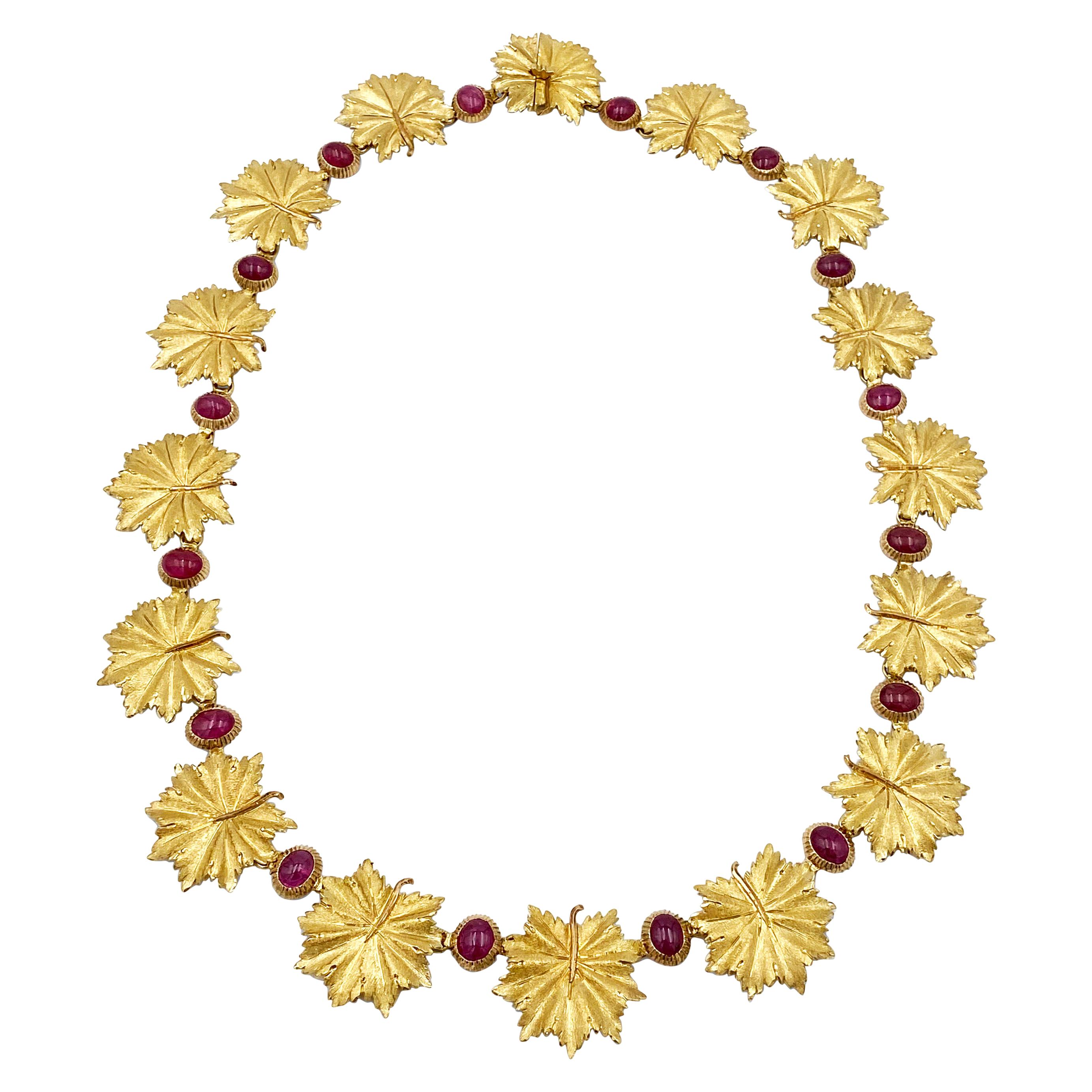 Buccellati 18 Karat Gold and Ruby Leaf Necklace