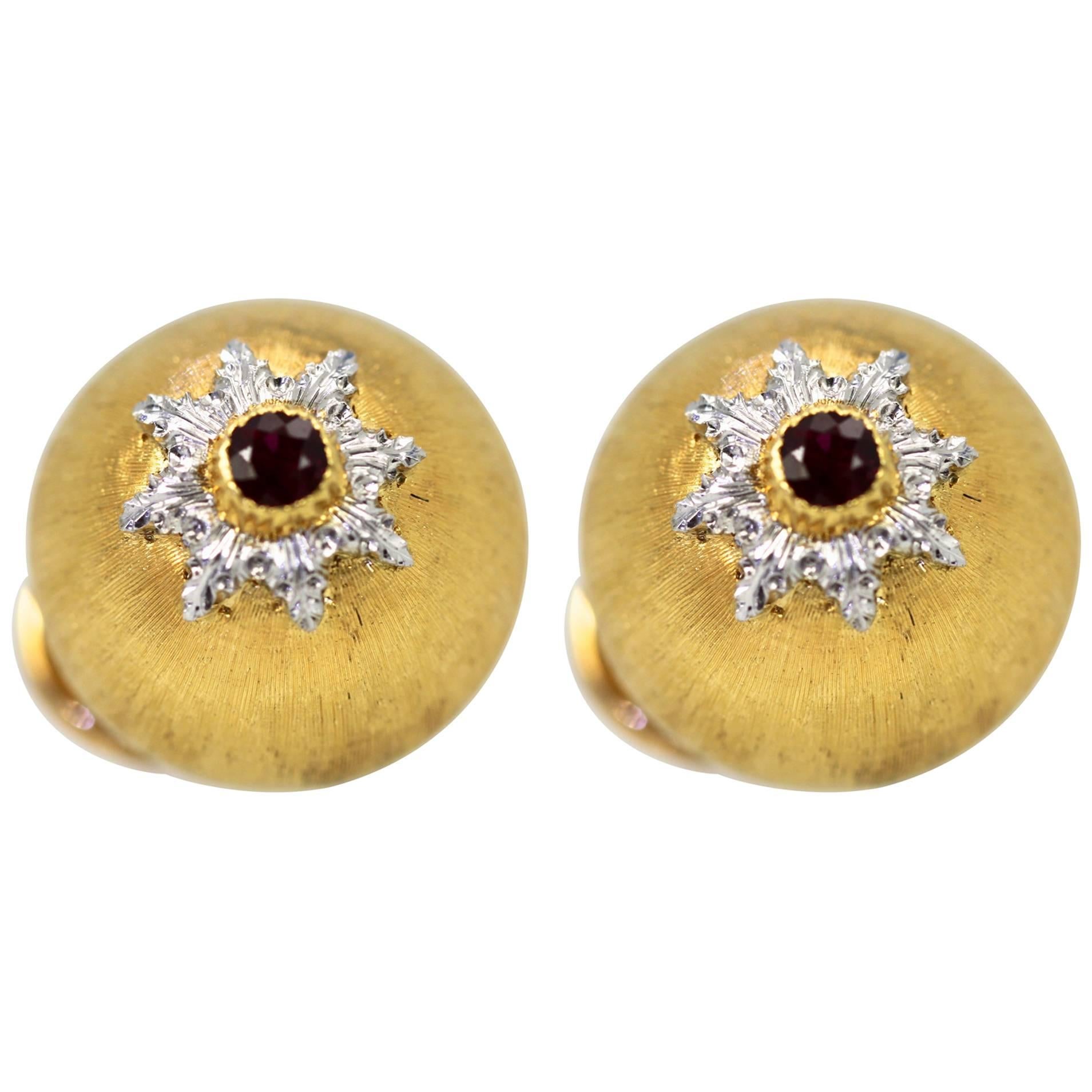 Buccellati 18 Karat Gold Platinum Ruby Earrings