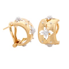 Buccellati 18 Karat Two-Tone Gold Diamond Macri Giglio Hoop Earrings