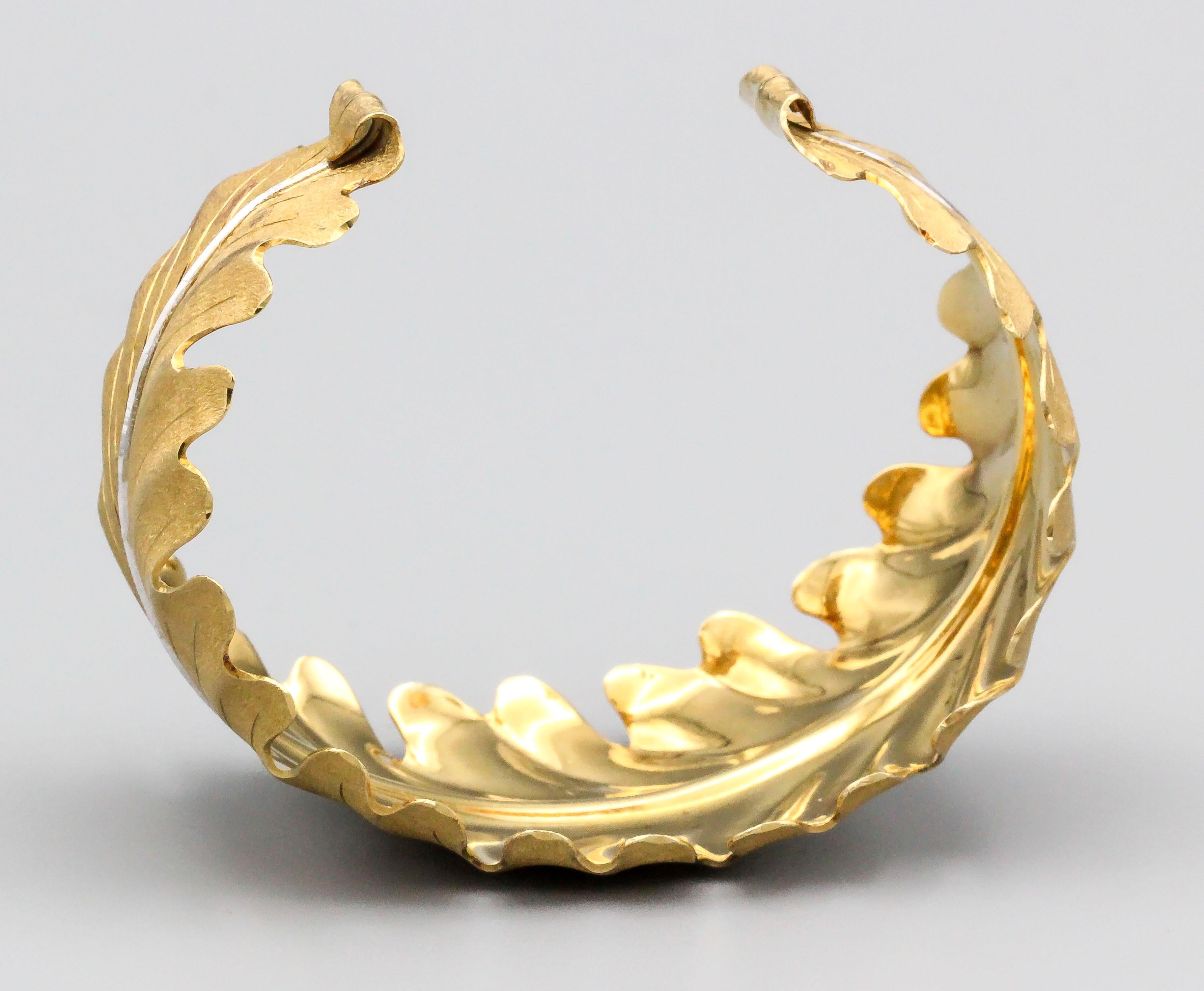 Women's Buccellati 18 Karat Two-Tone Gold Leaf Cuff Bracelet