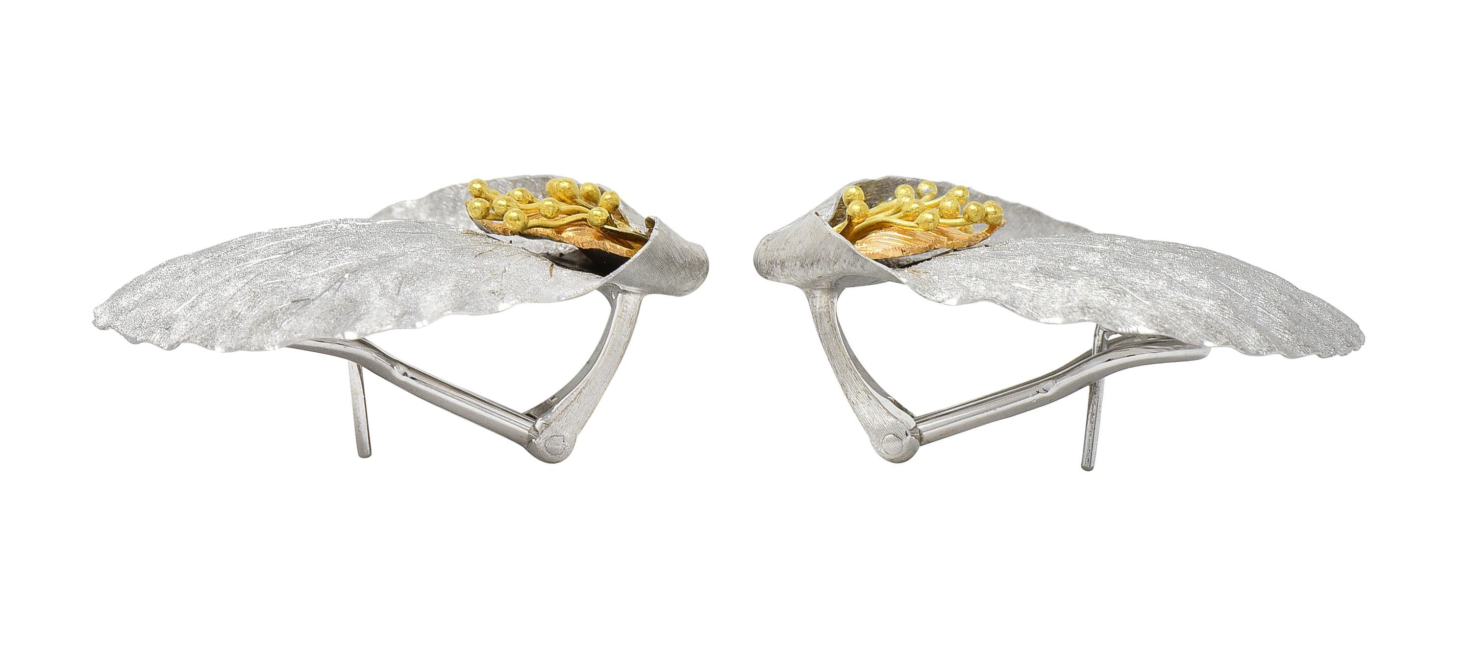 Buccellati 18 Karat Two-Tone White Yellow Gold Magnolia Petal Earrings For Sale 4