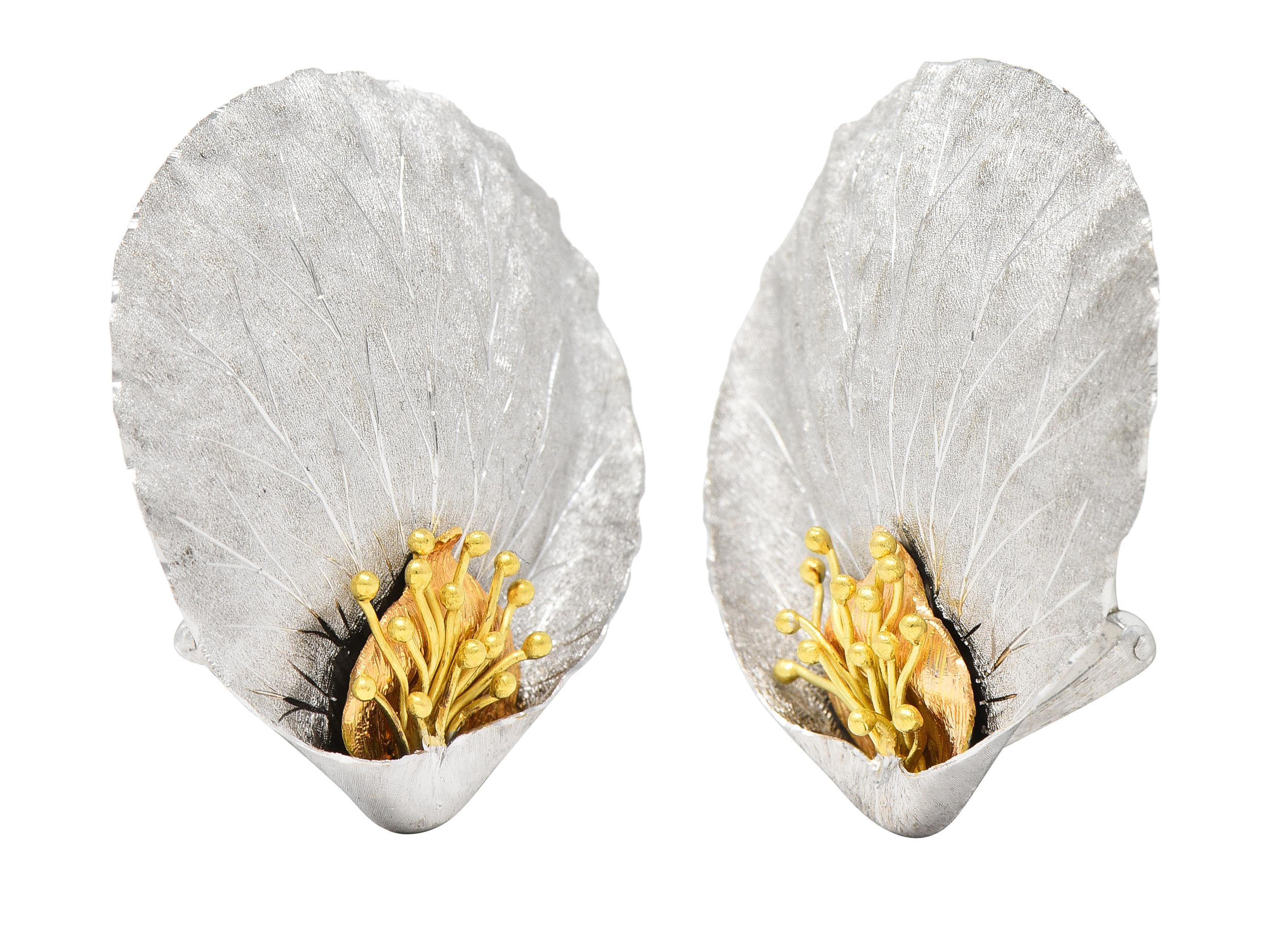 Buccellati 18 Karat Two-Tone White Yellow Gold Magnolia Petal Earrings For Sale 6