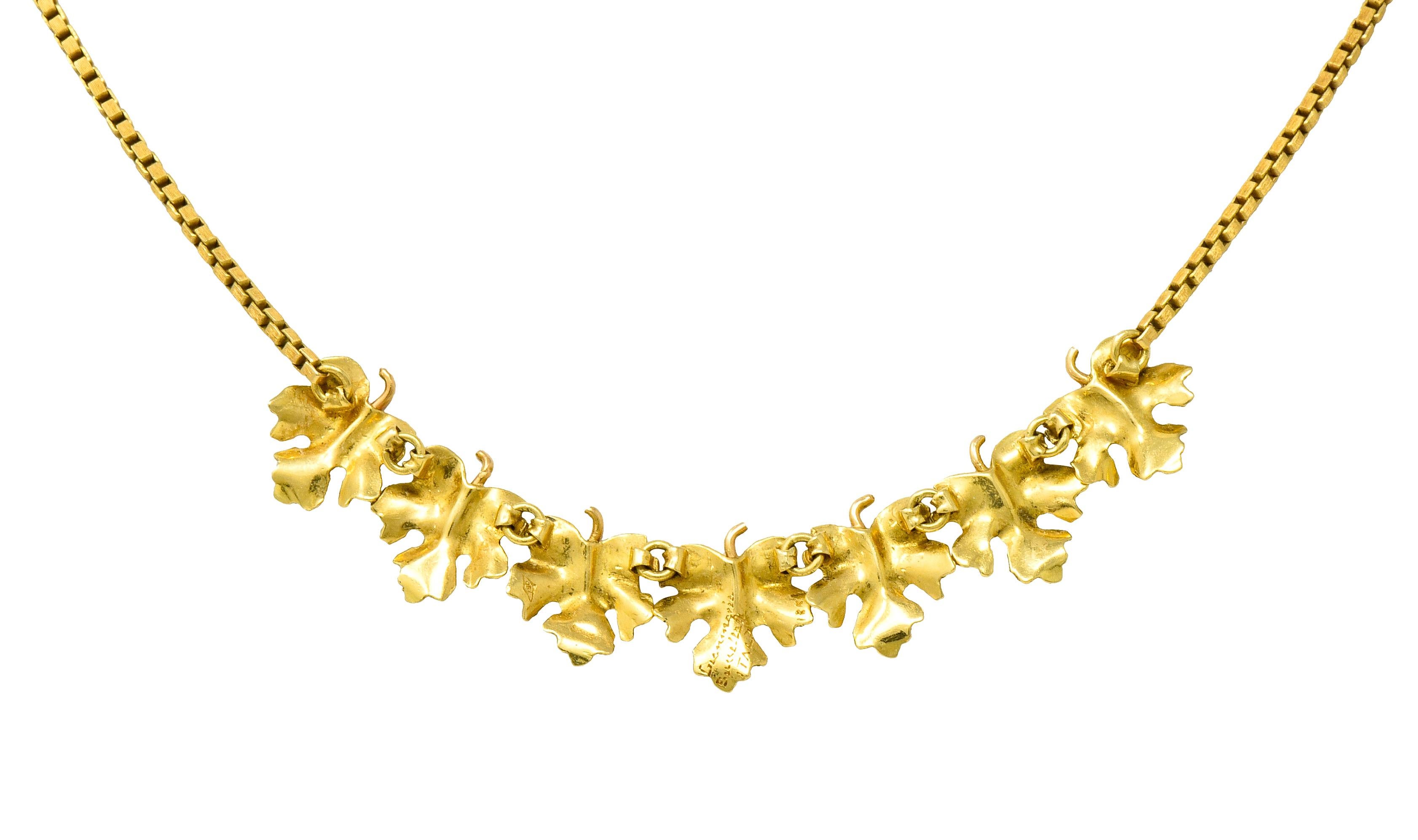 Art Nouveau Buccellati 18 Karat Two-Tone Yellow Gold Italian Grape Leaf Necklace