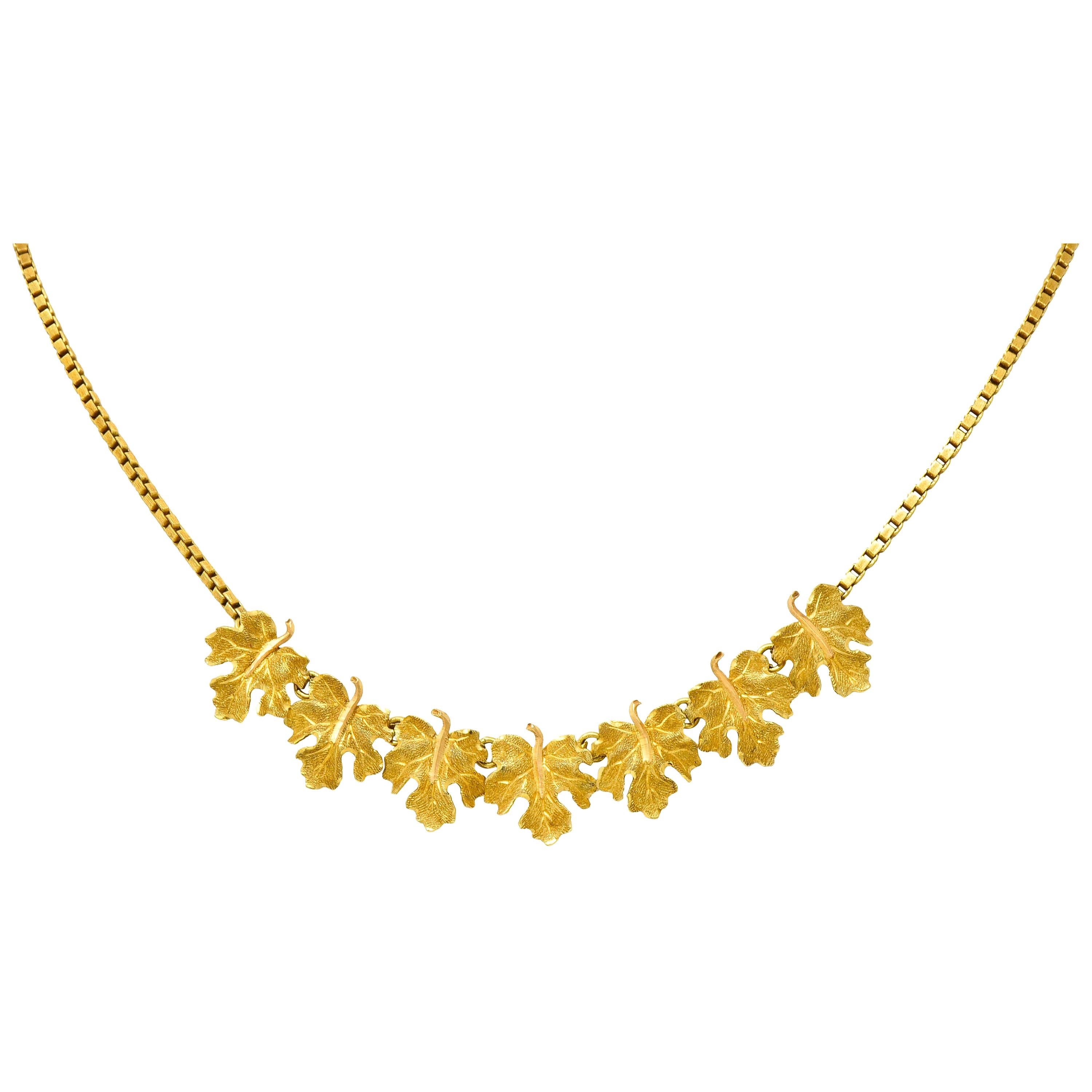 Buccellati 18 Karat Two-Tone Yellow Gold Italian Grape Leaf Necklace