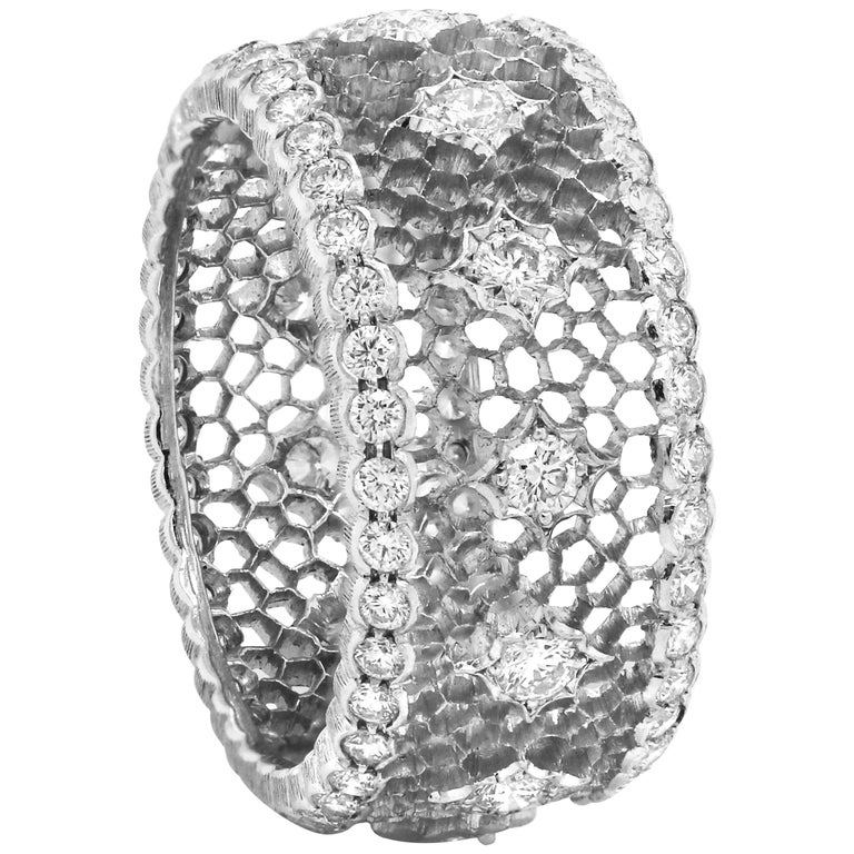Buccellati 18 Karat White Gold Diamond Nuovo Tulle Openwork Band Ring For  Sale at 1stDibs
