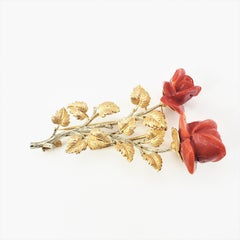 Buccellati 18 Karat Yellow and White Gold Coral Rose Brooch/Pin