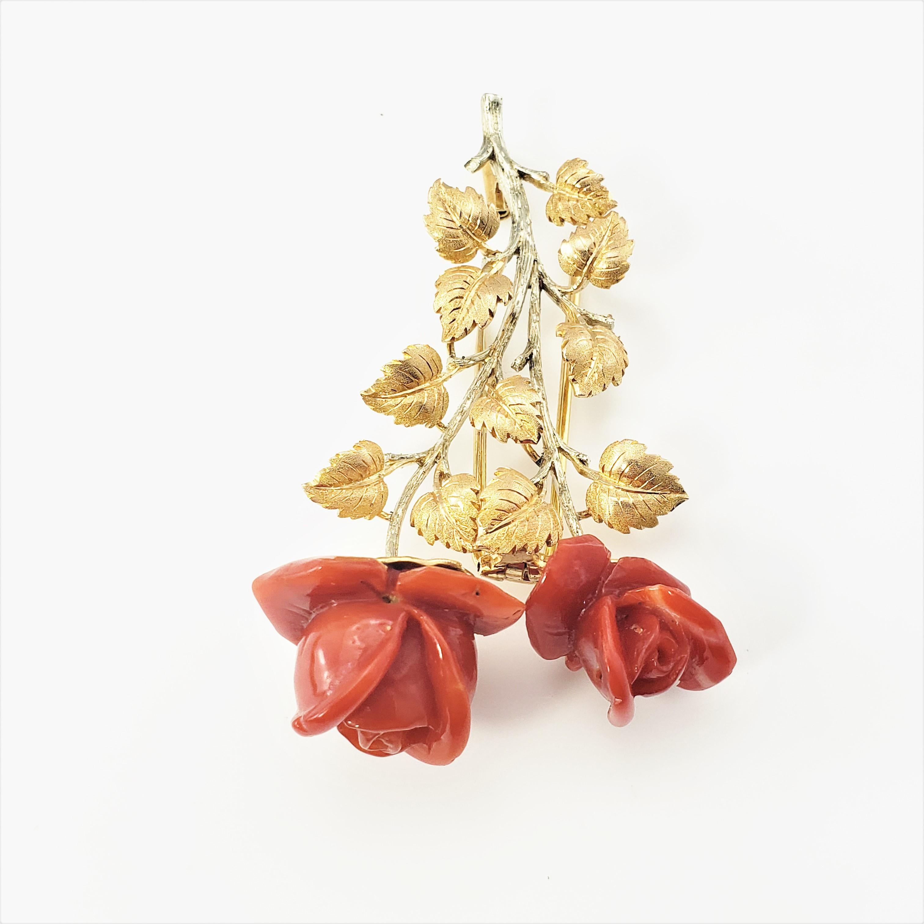 Buccellati 18 Karat Yellow and White Gold Coral Rose Brooch/Pin In Good Condition In Washington Depot, CT