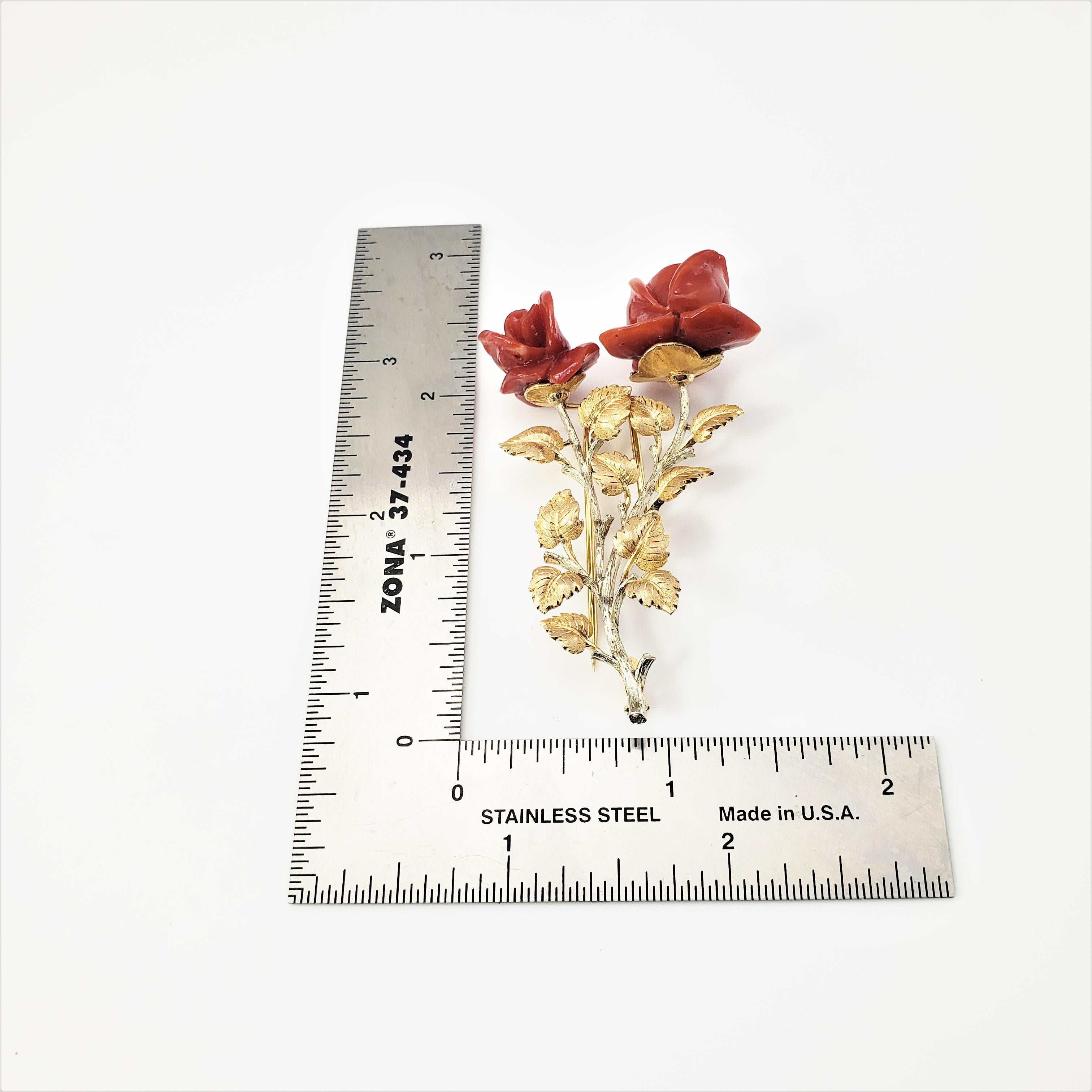 Women's Buccellati 18 Karat Yellow and White Gold Coral Rose Brooch/Pin