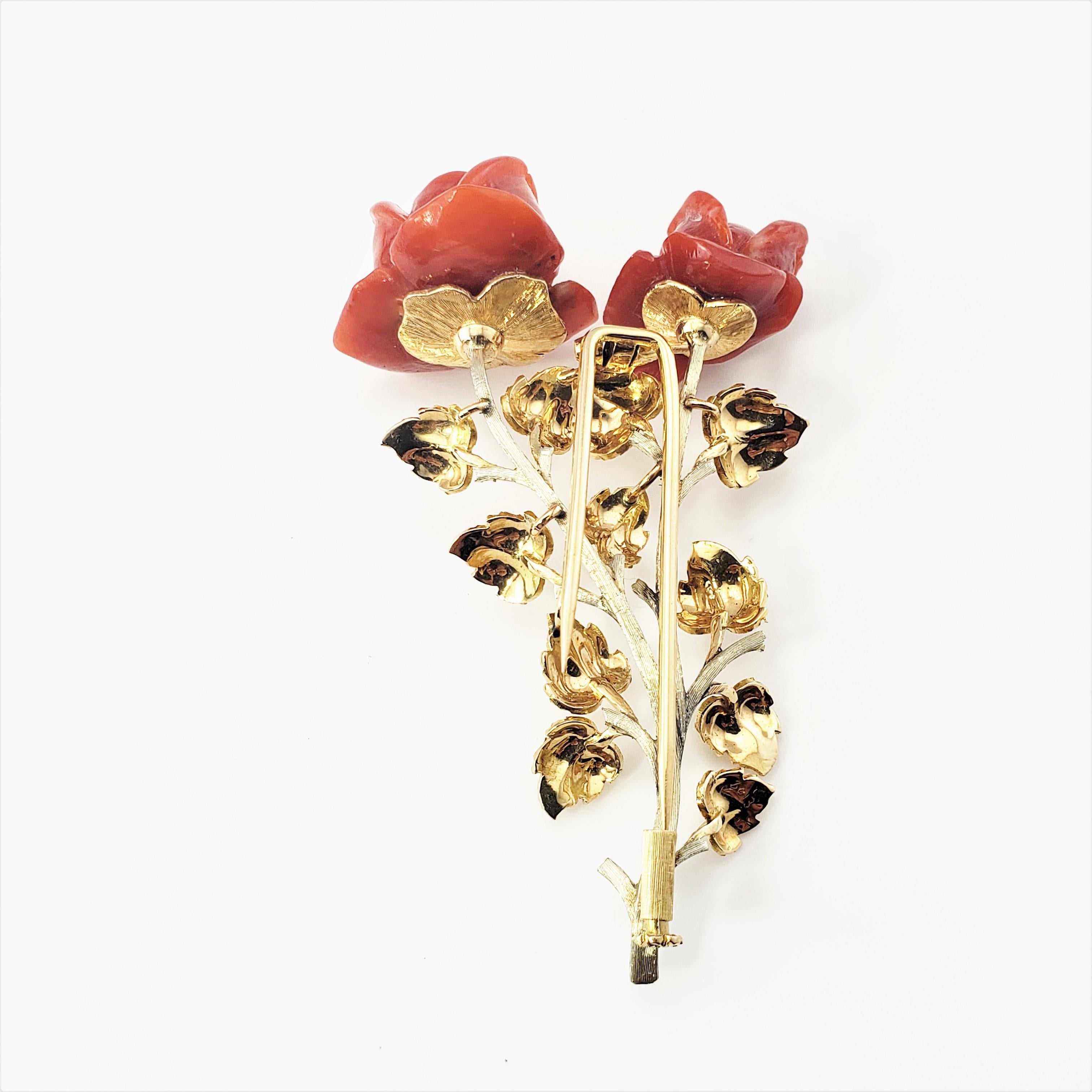 Buccellati 18 Karat Yellow and White Gold Coral Rose Brooch/Pin 1