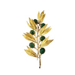 Buccellati 18 Karat Yellow Gold and Emerald Brooch/Pin #17810