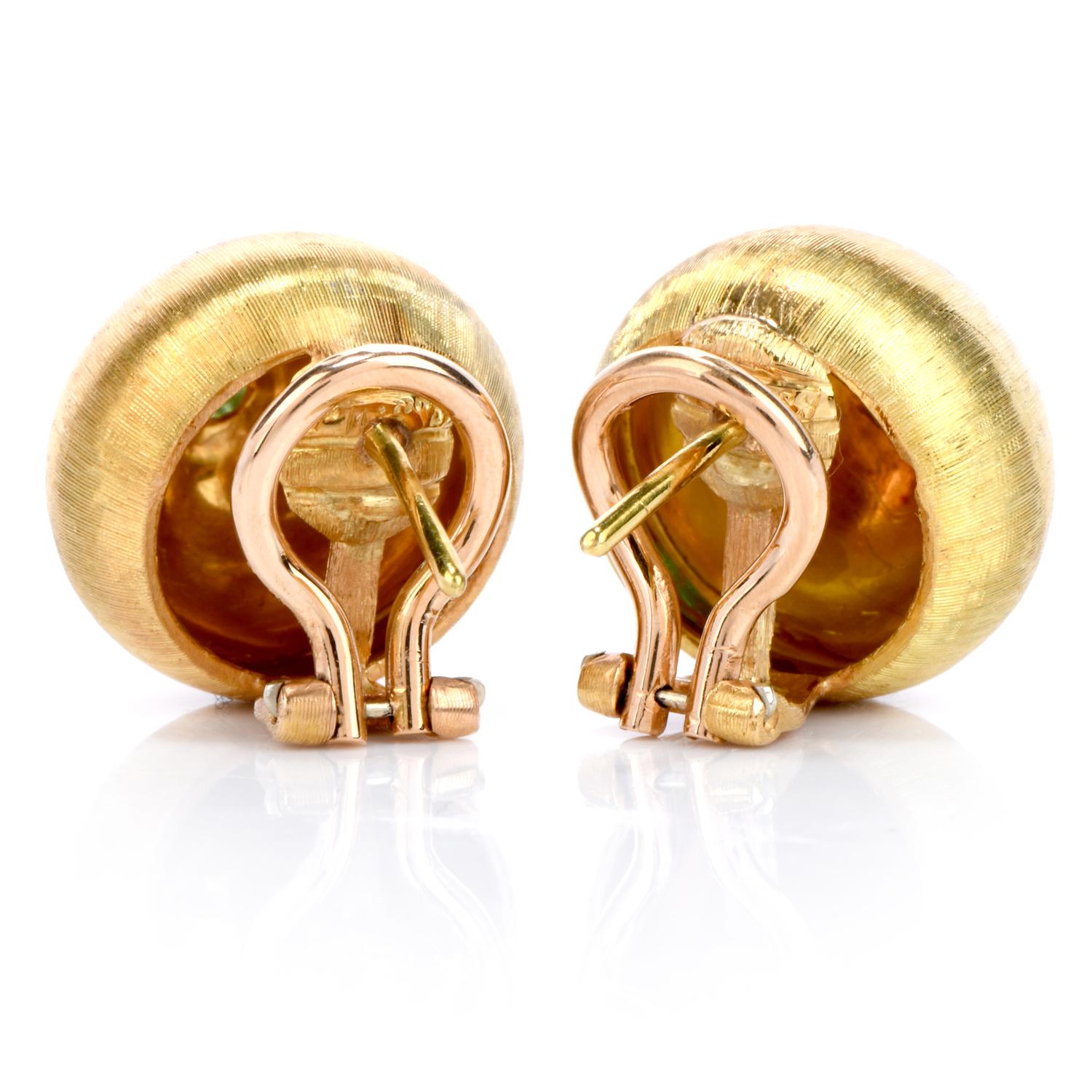 Artisan Buccellati 18 Karat Yellow Gold Emerald Dome Shape Button Earrings