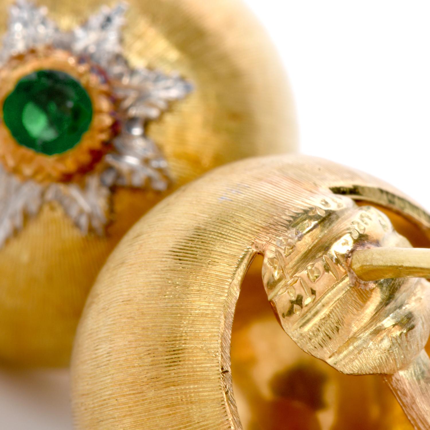 Round Cut Buccellati 18 Karat Yellow Gold Emerald Dome Shape Button Earrings
