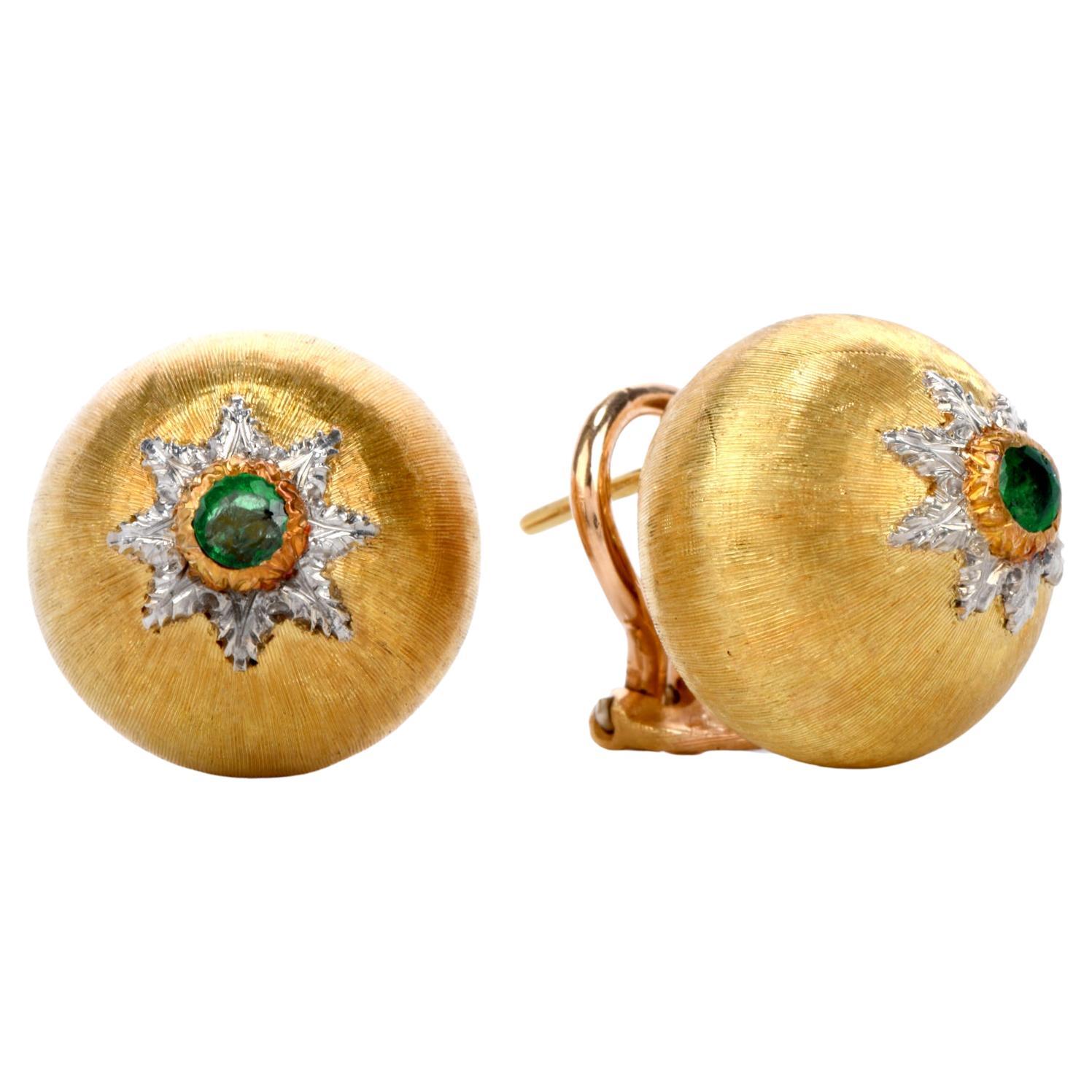 Buccellati 18 Karat Yellow Gold Emerald Dome Shape Button Earrings