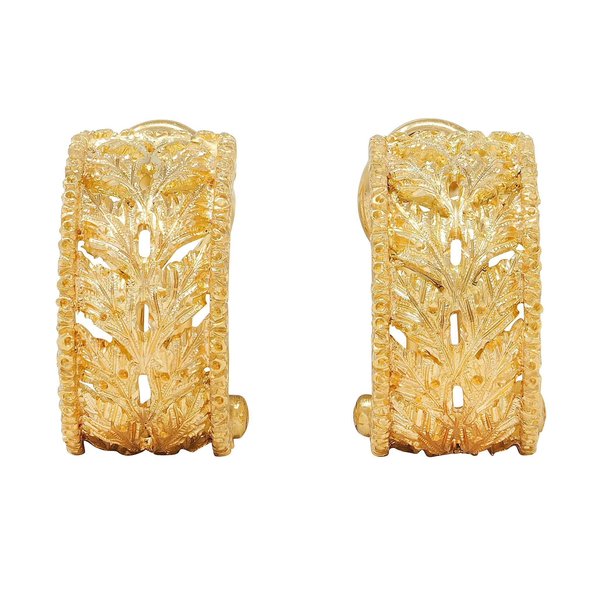 Buccellati 18 Karat Gelbgold Ramage Foliate J-Hoop-Ohrringe im Angebot 5