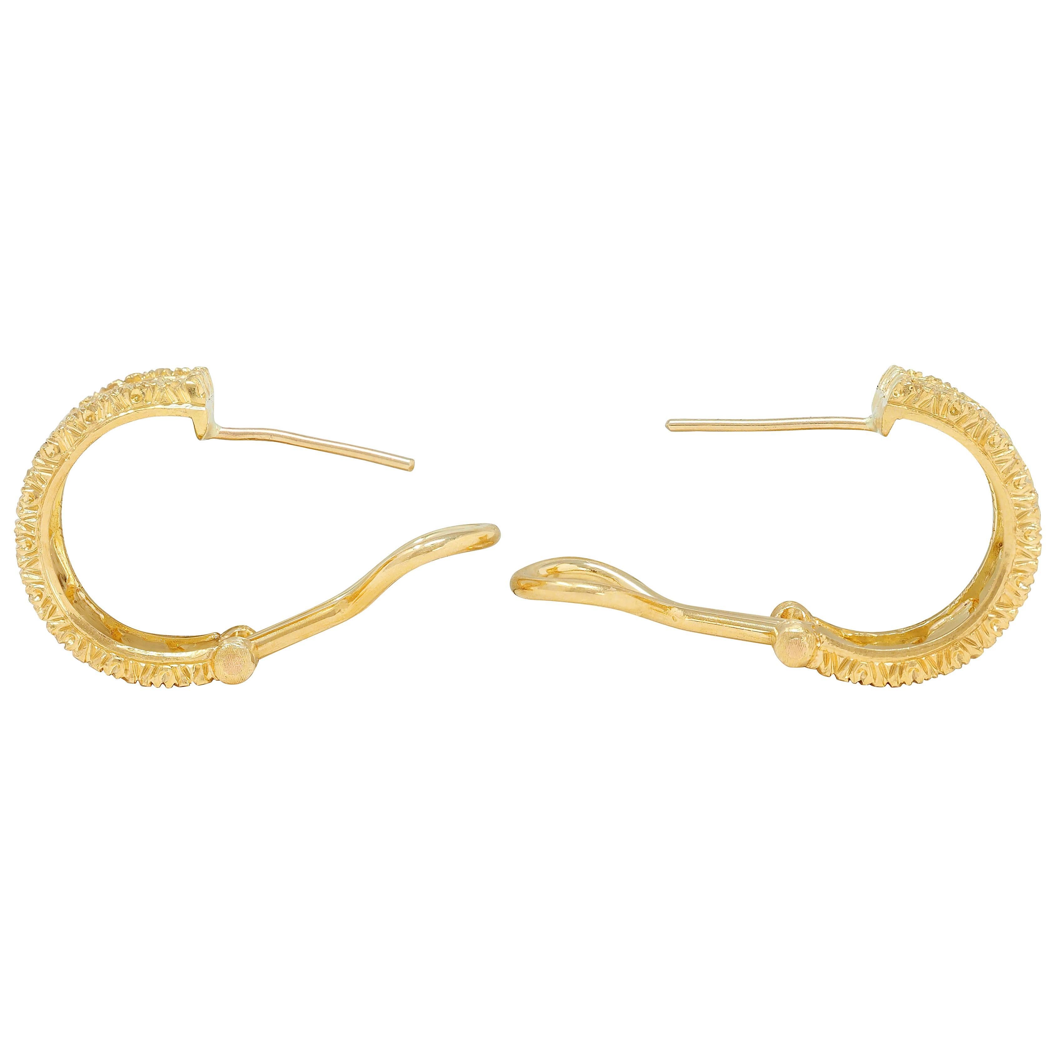 Buccellati 18 Karat Gelbgold Ramage Foliate J-Hoop-Ohrringe im Angebot 1