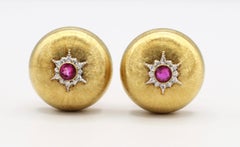 Buccellati 18 Karat Yellow Gold Ruby Dome Button Earrings