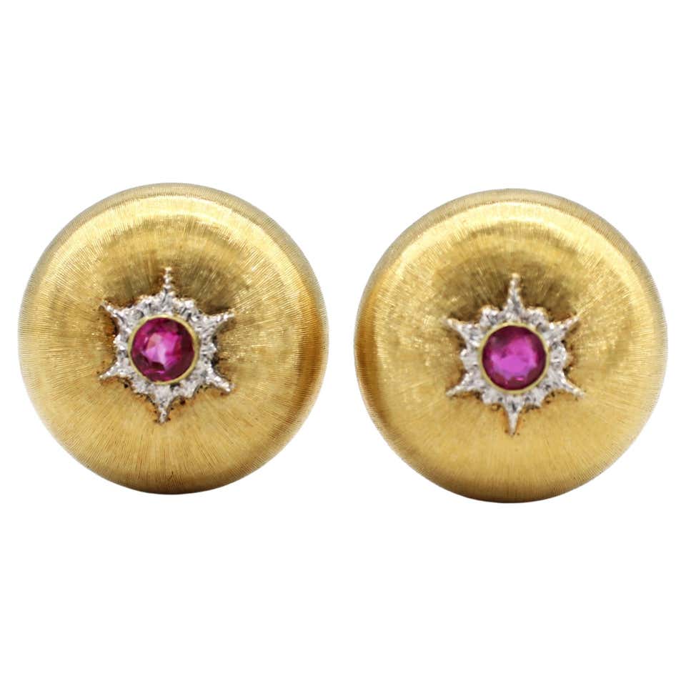 Buccellati Gold Ruby Button Earrings at 1stDibs