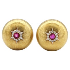Buccellati 18 Karat Yellow Gold Ruby Dome Button Earrings
