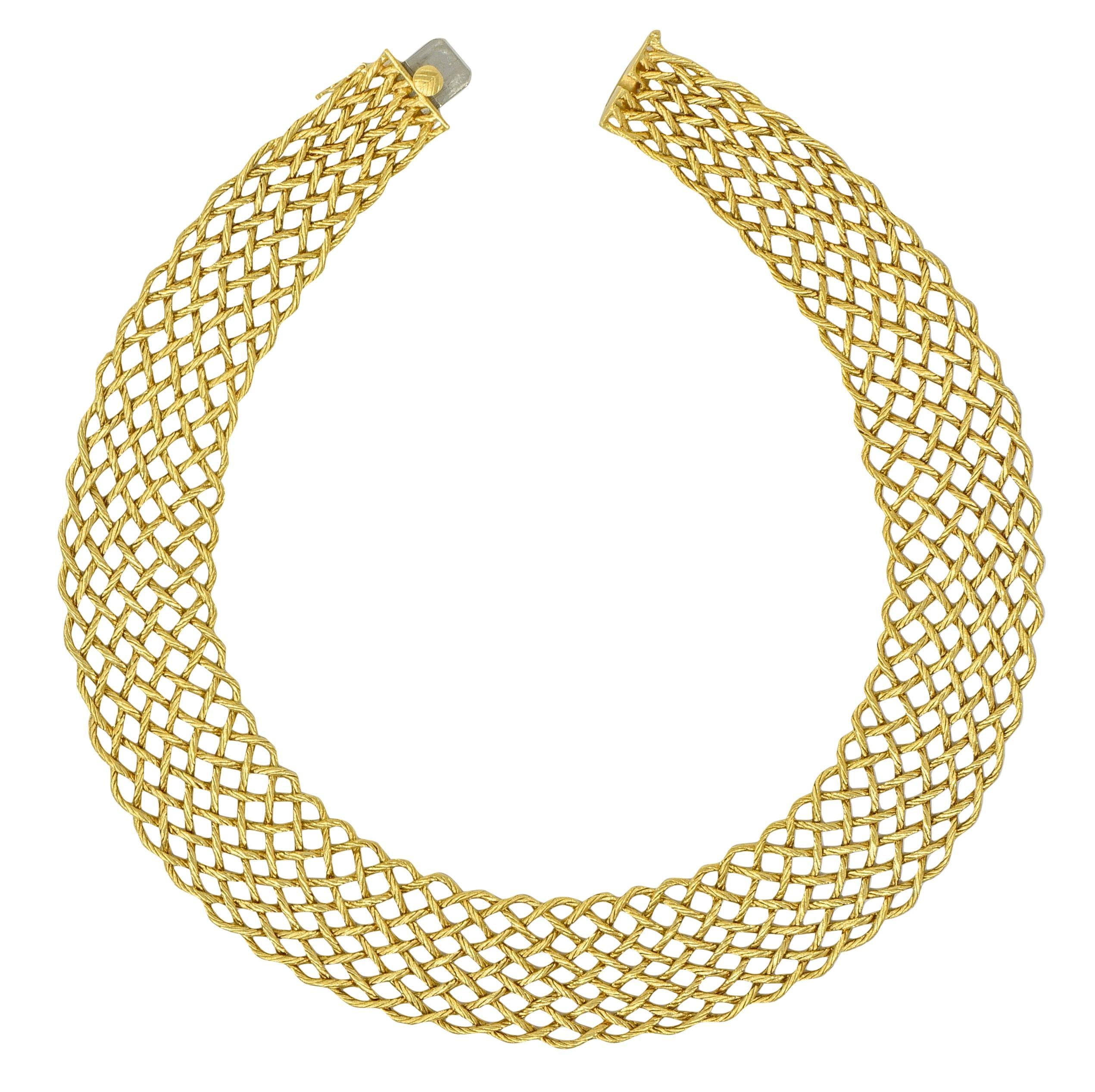 Modern Buccellati 18 Karat Yellow Gold Vintage Woven Crepe de Chine Collar Necklace For Sale