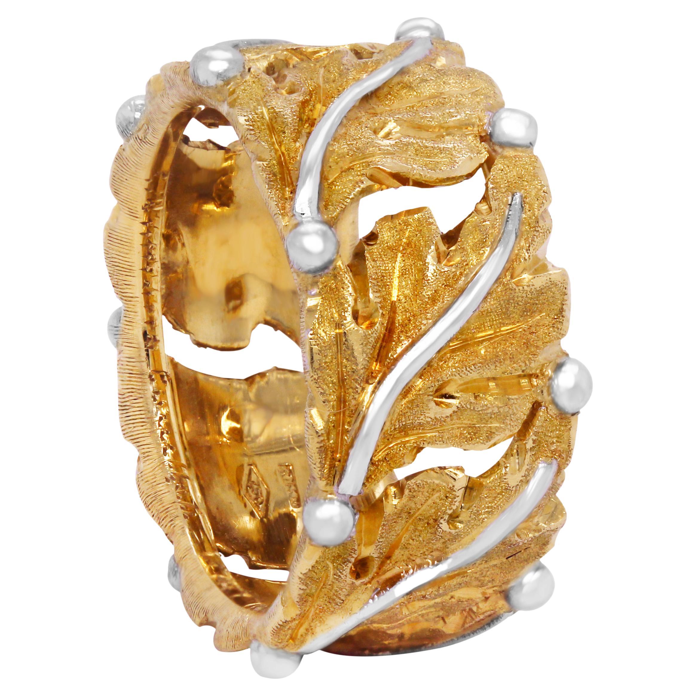 Buccellati 18 Karat Yellow White Gold Leaf Band Ring
