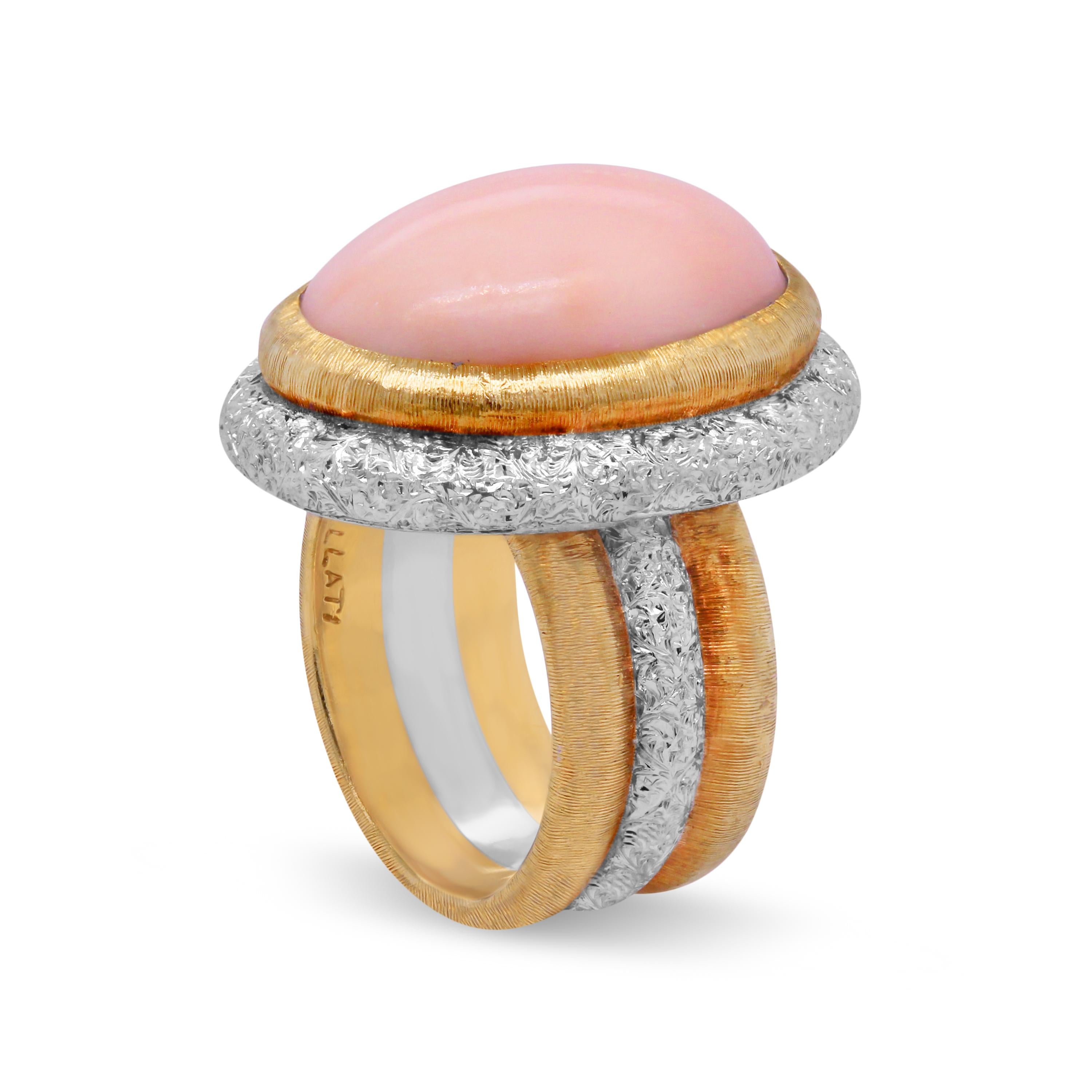 Buccellati 18 Karat Yellow White Gold Oval Cut Angel Coral Ring For ...