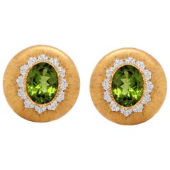 Buccellati 18 Karat Yellow White Gold Oval Peridot Round Stud Earrings