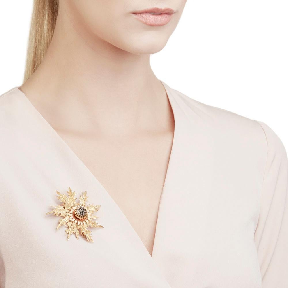 Code: COM1177
Brand: Buccellati
Description: 18k Yellow, White & Rose Gold Thistle Brooch
Accompanied With: Presentation Box
Gender: Ladies
Brooch Length: 6.2cm
Brooch Width: 6cm
Condition: 8
Material: Tri-Colour
Total Weight: 19.29g