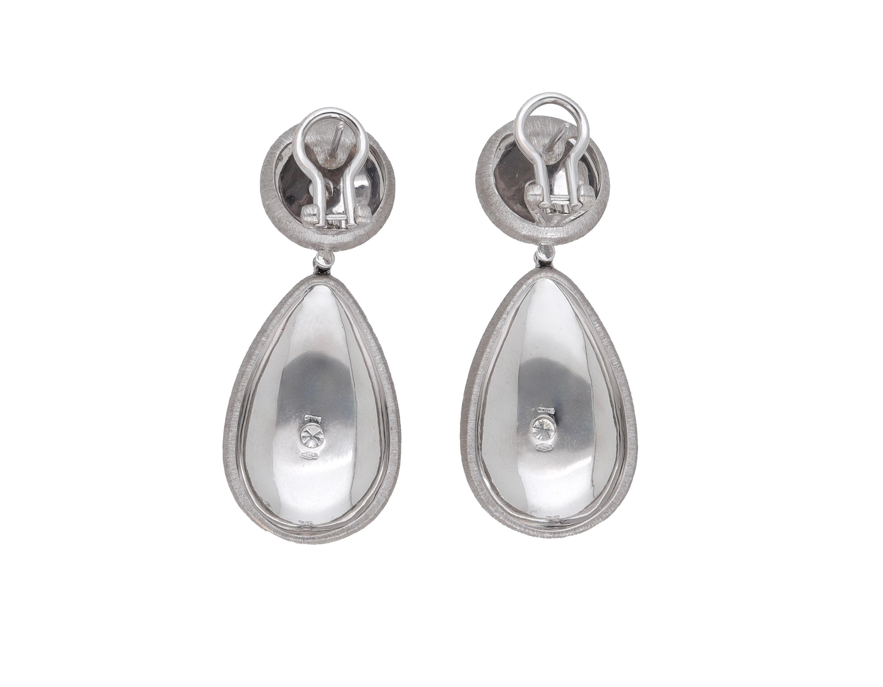 Round Cut Buccellati 18 Kt. White Gold Diamonds Macri Classica Earrings