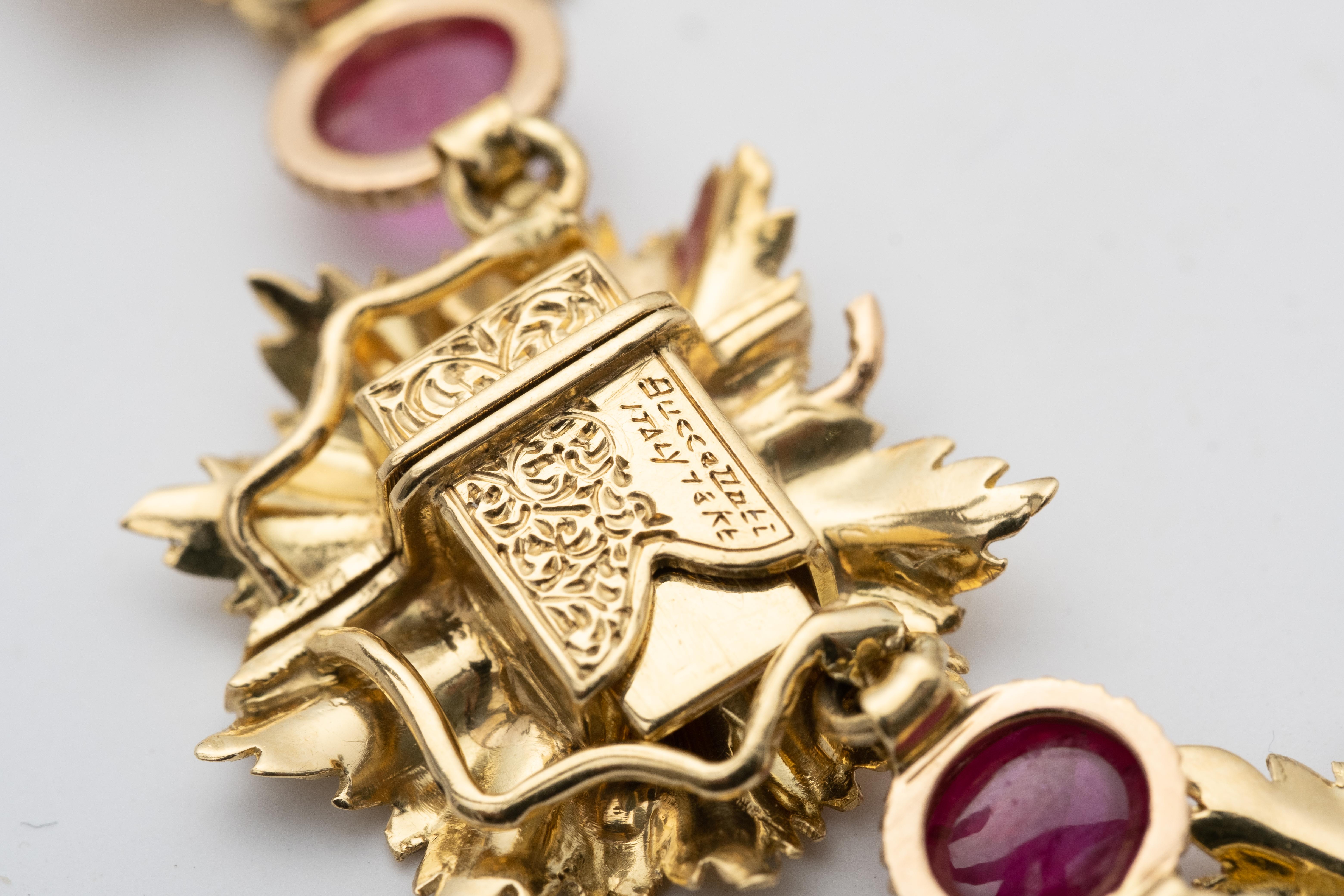 Cabochon Buccellati 18K and Ruby Leaf Necklace